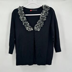 IB Diffusion Womens Vintage Dark Romantic‎ Cardigan Sweater Size M Rosettes